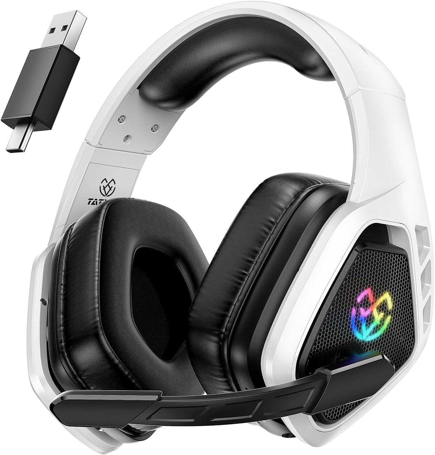 Wireless-Gaming-Headset-for-PS5-PS4-PC-Mac-&-Switch – Bluetooth-5.3-Headphones-with-Noise-Canceling-Mic-45-Hour-Battery-RGB-Lighting – White